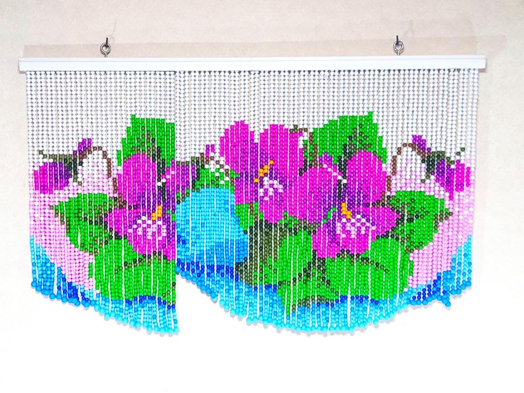 レトロポップ 玉暖簾 花柄 ビーズ 玉すだれ アンティーク 珍品 珠のれん