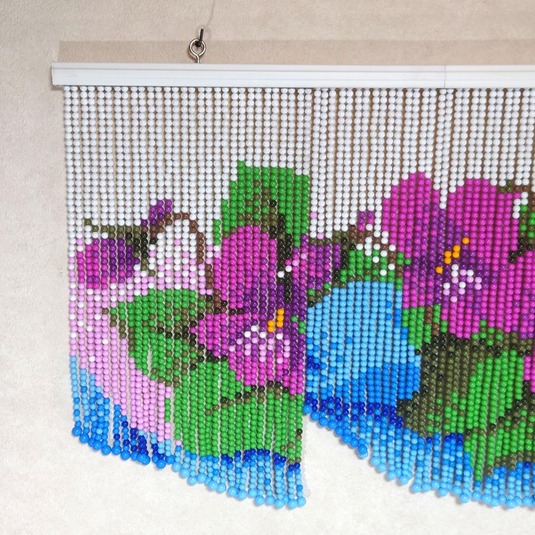 レトロポップ 玉暖簾 花柄 ビーズ 玉すだれ アンティーク 珍品 珠のれん