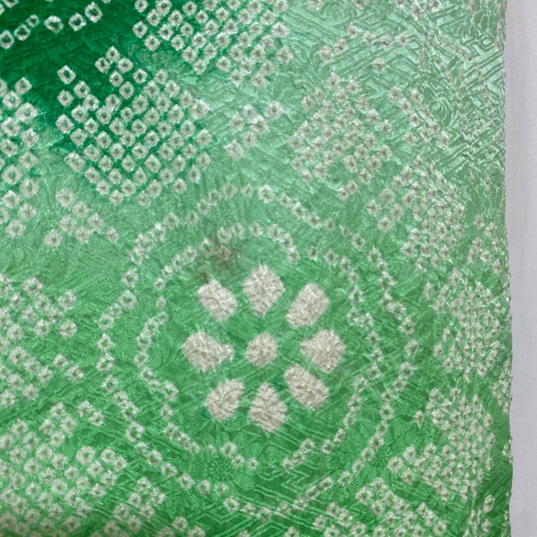 4k2289 振袖　正絹　袷　藤娘きぬたや　総絞り　緑　白　花柄　和装