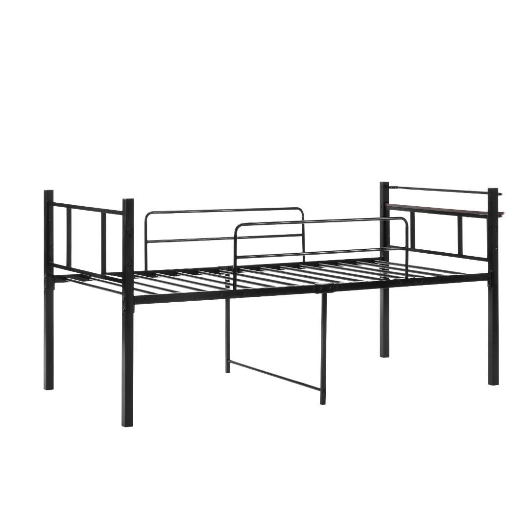 【ブラック】ロータイプベット 宮棚 ベッド シングル ロング パイプ ベット