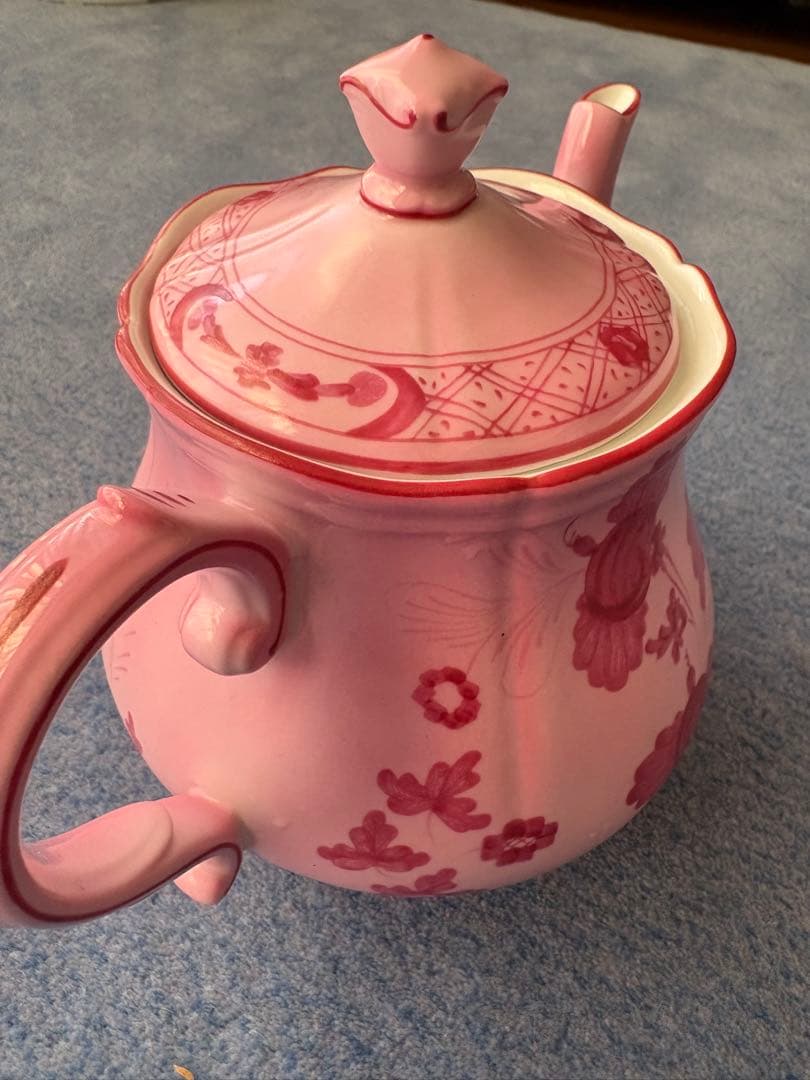花柄ピンクティーポット 陶器製