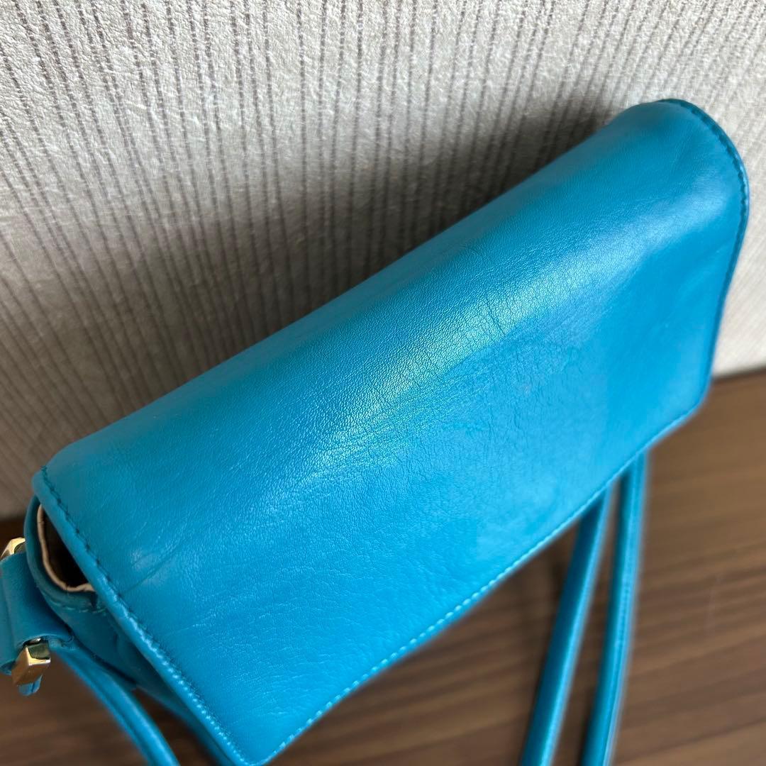 真贋済　CHANEL シャネル ブルー レザー ショルダーバッグ　ココマーク