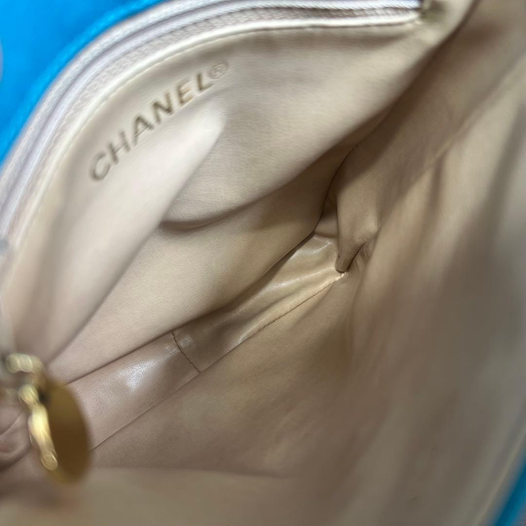 真贋済　CHANEL シャネル ブルー レザー ショルダーバッグ　ココマーク