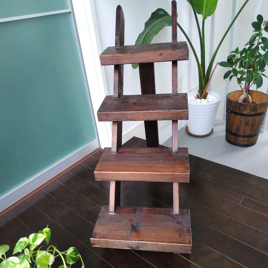 アンティーク 古木を活かした階段ディスプレイ台 シェルフ 4段 天然木