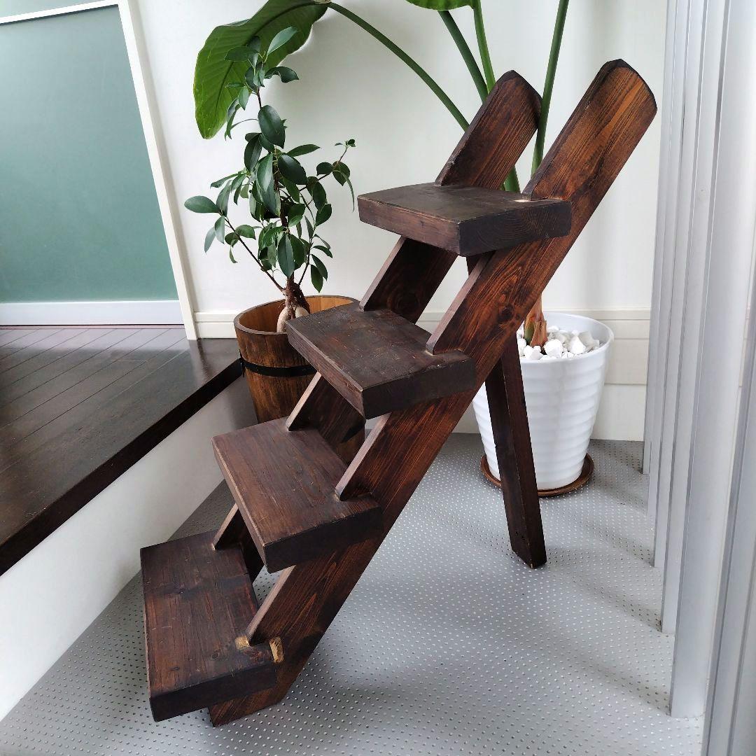 アンティーク 古木を活かした階段ディスプレイ台 シェルフ 4段 天然木