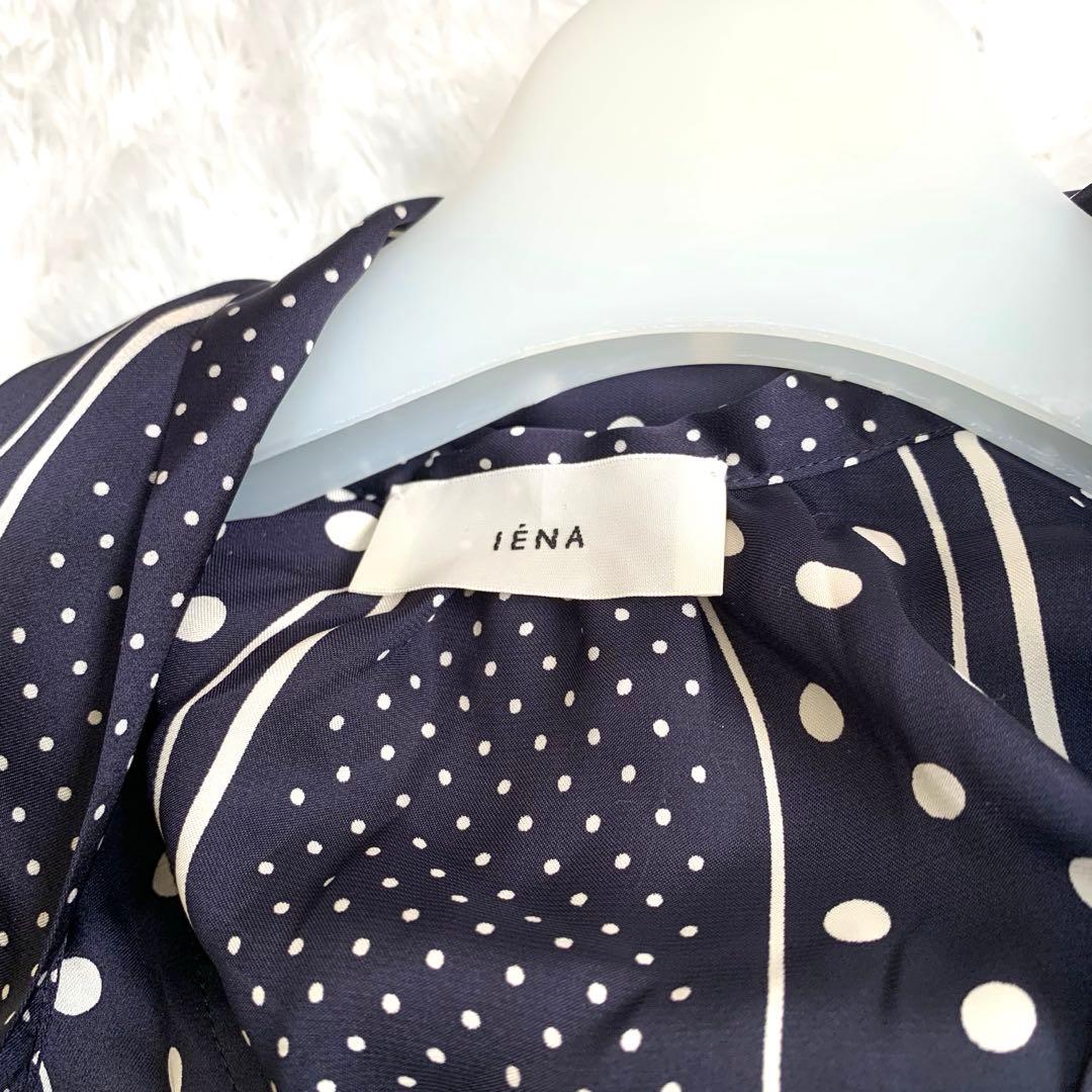 【新品タグ付き】IENA ボウタイ ドット Vネックブラウス ネイビー