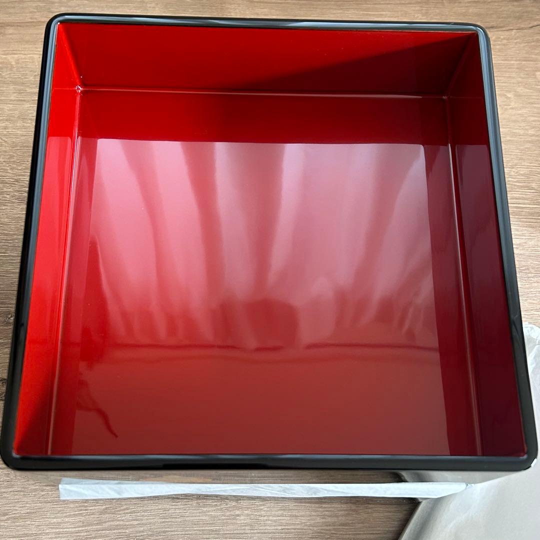 【未使用】象彦　本漆　黒漆塗り　6.5寸　19.5cm角　三段重　重箱