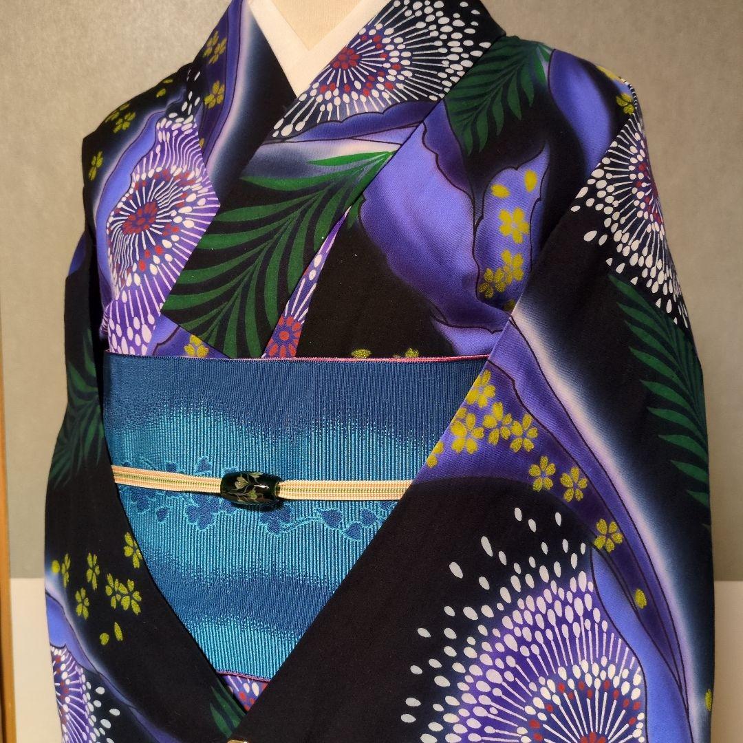 ❤kansai 寛斎　浴衣✭黒地に花火 　✭花柄　✭キラキララメ 身丈160