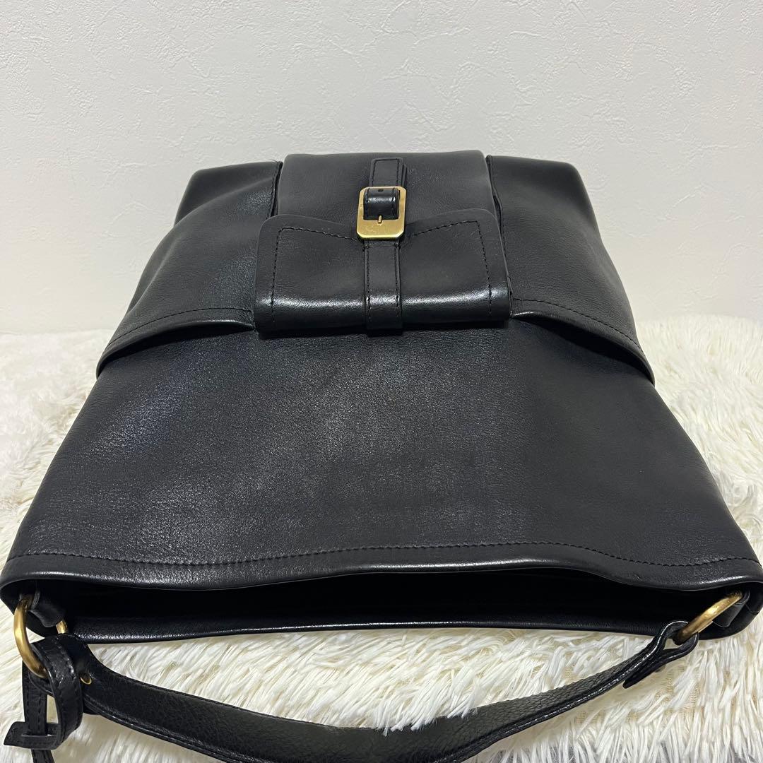 Max Mara ブラックレザーショルダーバッグ ハンドバッグ ゴールド金具