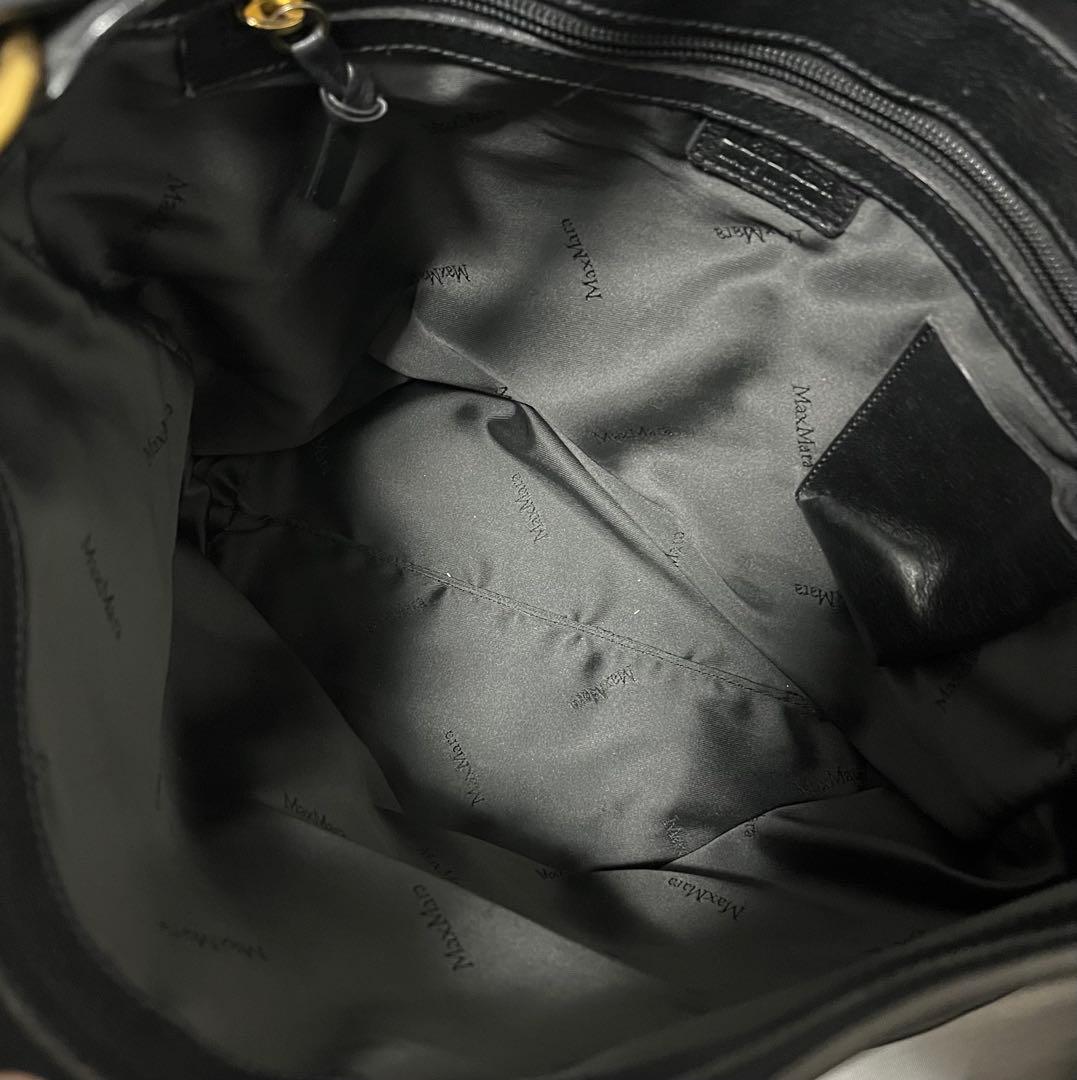 Max Mara ブラックレザーショルダーバッグ ハンドバッグ ゴールド金具