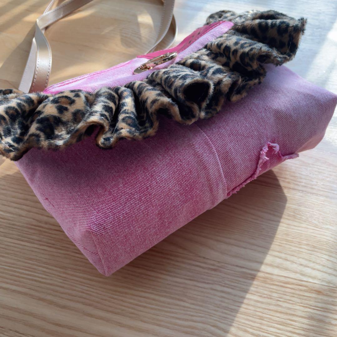 デニムリメイク ピンクフリルショルダー