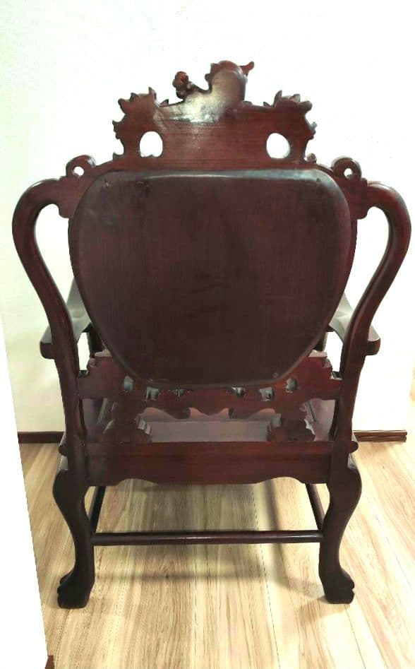 残り2脚　希少骨董　 大理石インレイ椅子　玉座　宮廷　紅木　紫檀黒檀花梨李朝　③