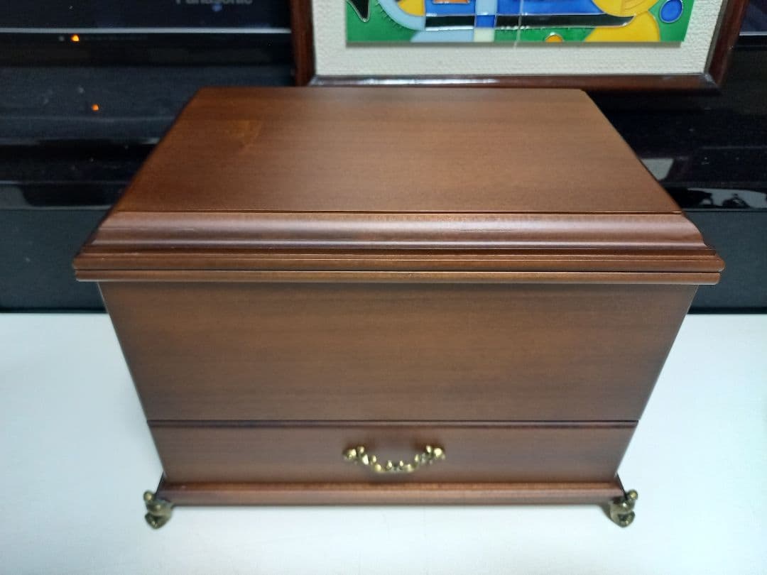 クラシック　ジュエリー　メイク　ウッド　ボックス　真鍮　脚付　金具　化粧　木箱