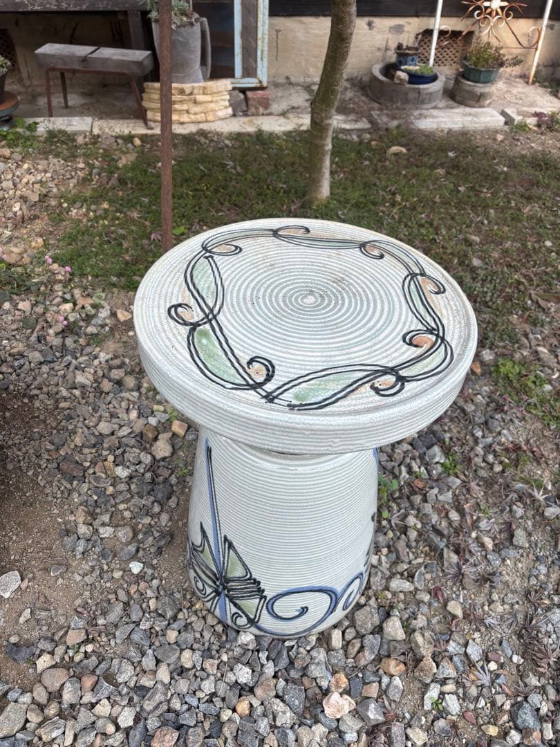 和モダン 陶器 スツール 花台 テーブル ガーデンインテリア
