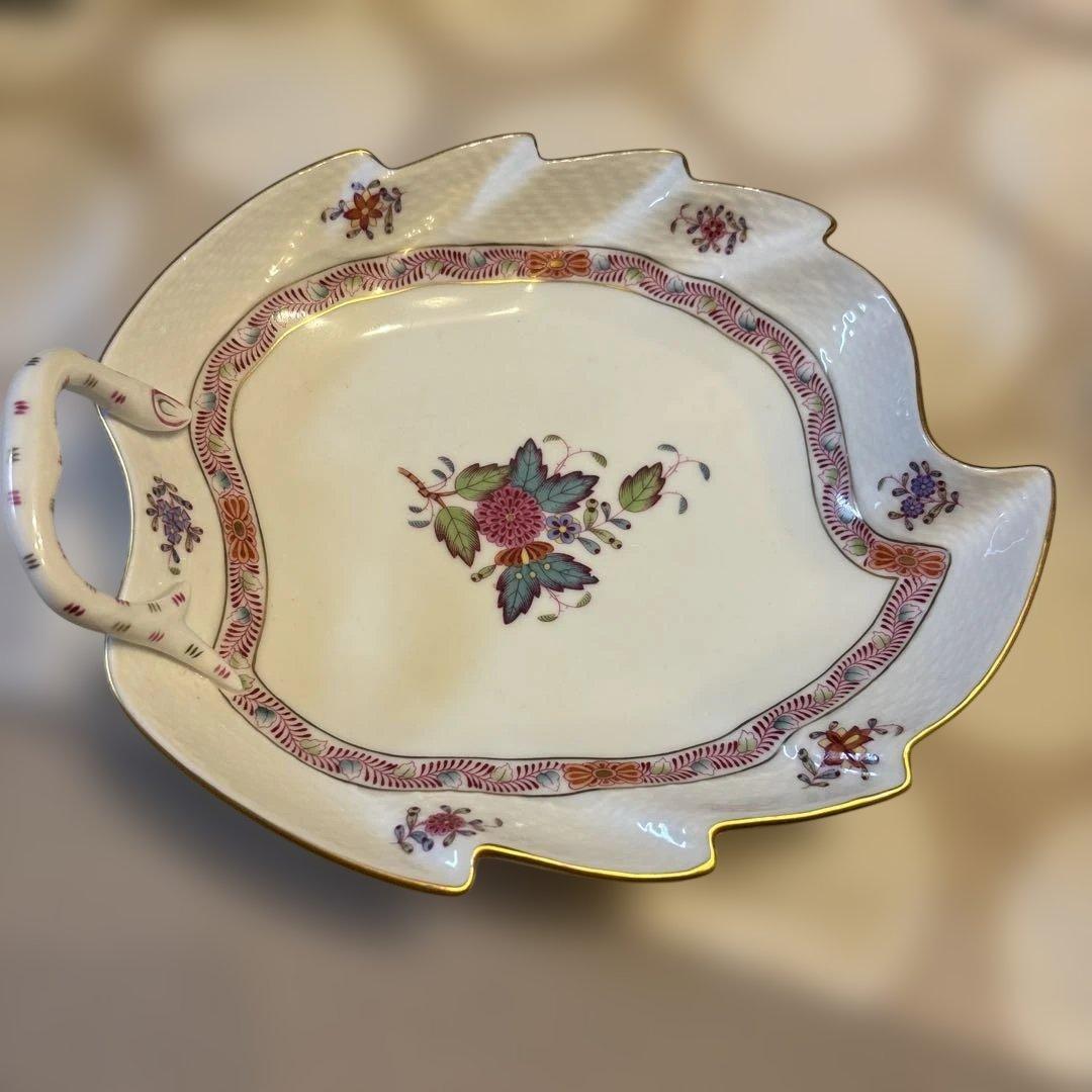 【美品】ヘレンド 葉形花柄皿