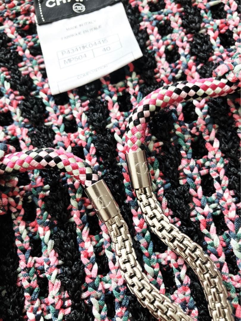 CHANEL ノーカラー　ツイードジャケット　黒ピンク　ココマーク