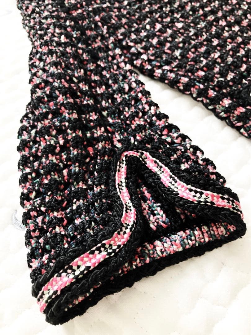 CHANEL ノーカラー　ツイードジャケット　黒ピンク　ココマーク