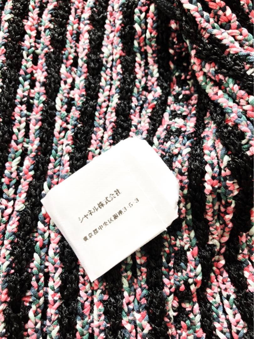 CHANEL ノーカラー　ツイードジャケット　黒ピンク　ココマーク