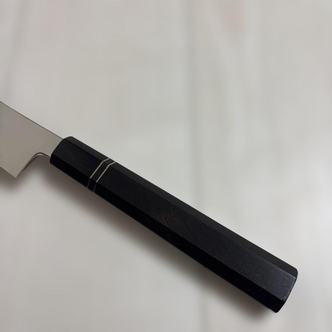 新品　ステン本焼V金10号　切付　鬼反り包丁360mm 高級黒檀八角柄