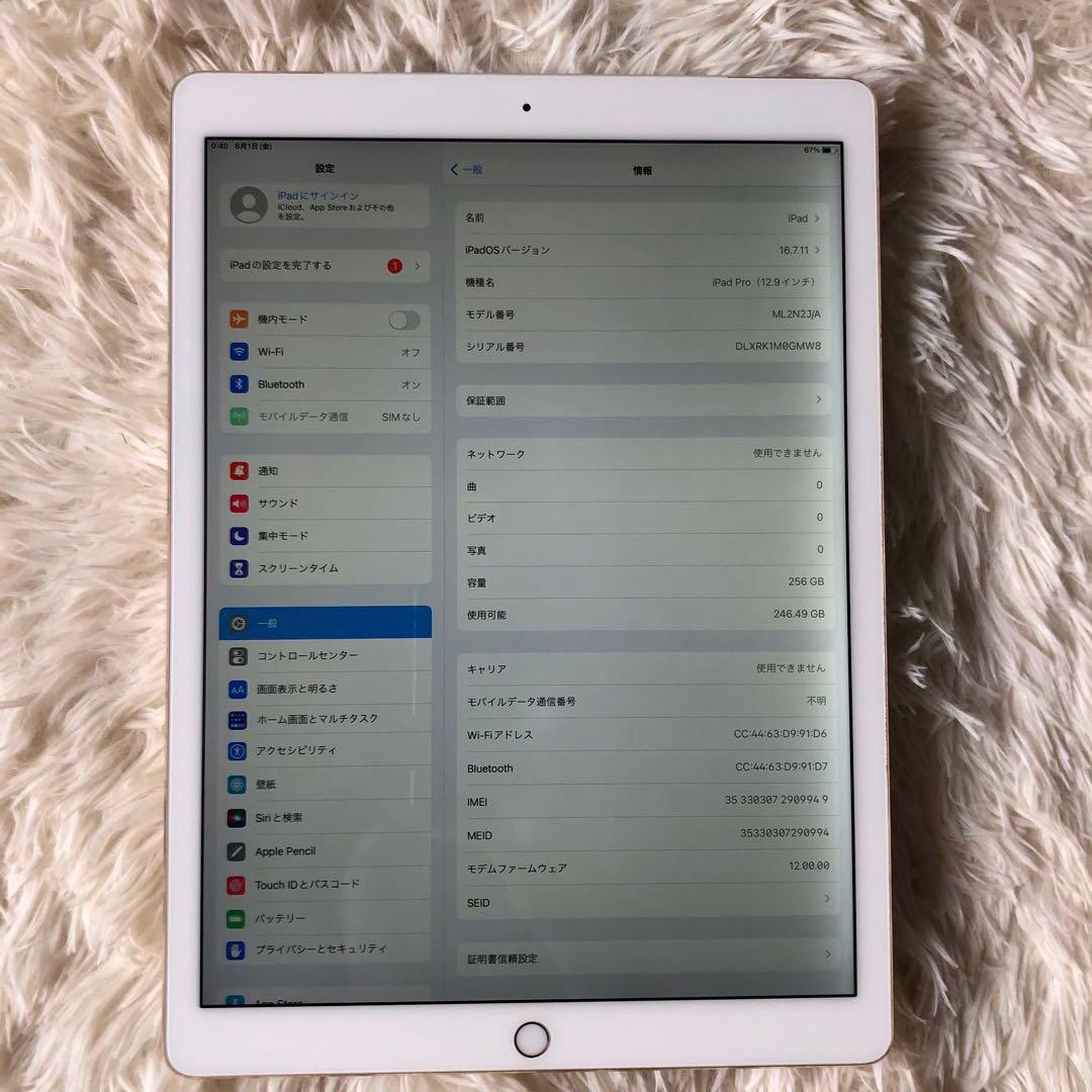 【完動品】iPad Pro 12.9 256GB SIMフリー【すぐ発送】