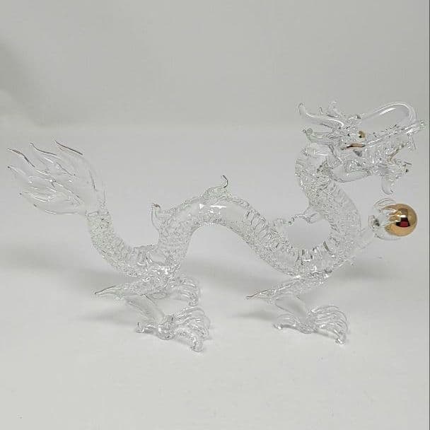 フォーカート ガラス製ドラゴン 龍 開運 金皇帝 FG40XS 金色の玉付き