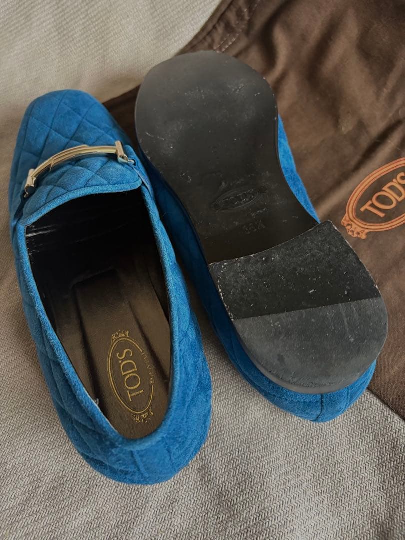 美品 トッズ ダブルT ローファー スエード ネイビー 38 1/2