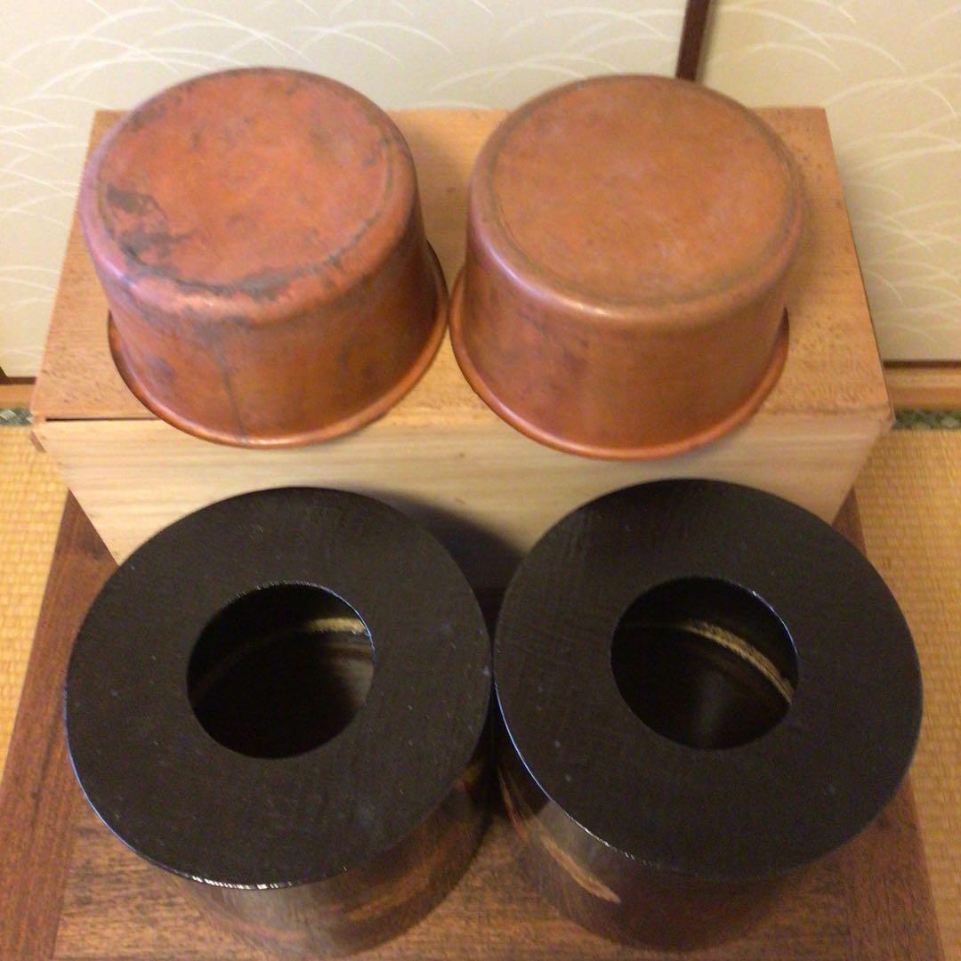 アンティーク　輪島塗り　手あぶり　火鉢　一対　木箱付き　落とし付き　呂色　菊模様