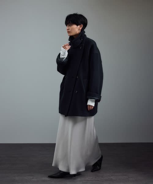 【試着のみ】WEB限定 サロンアダムエロペ MANTECOコート S ネイビー
