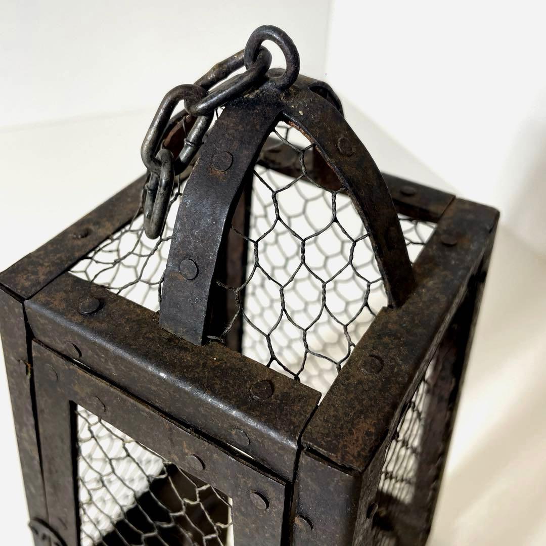 #XG447 時代物・鉄製・吊り燭台・行燈・ランタン・アンティーク・骨董