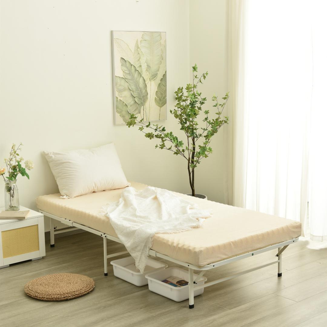 限定価格！パイプベッド 折りたたみベッド シングル 組立簡単 （S）WHITE