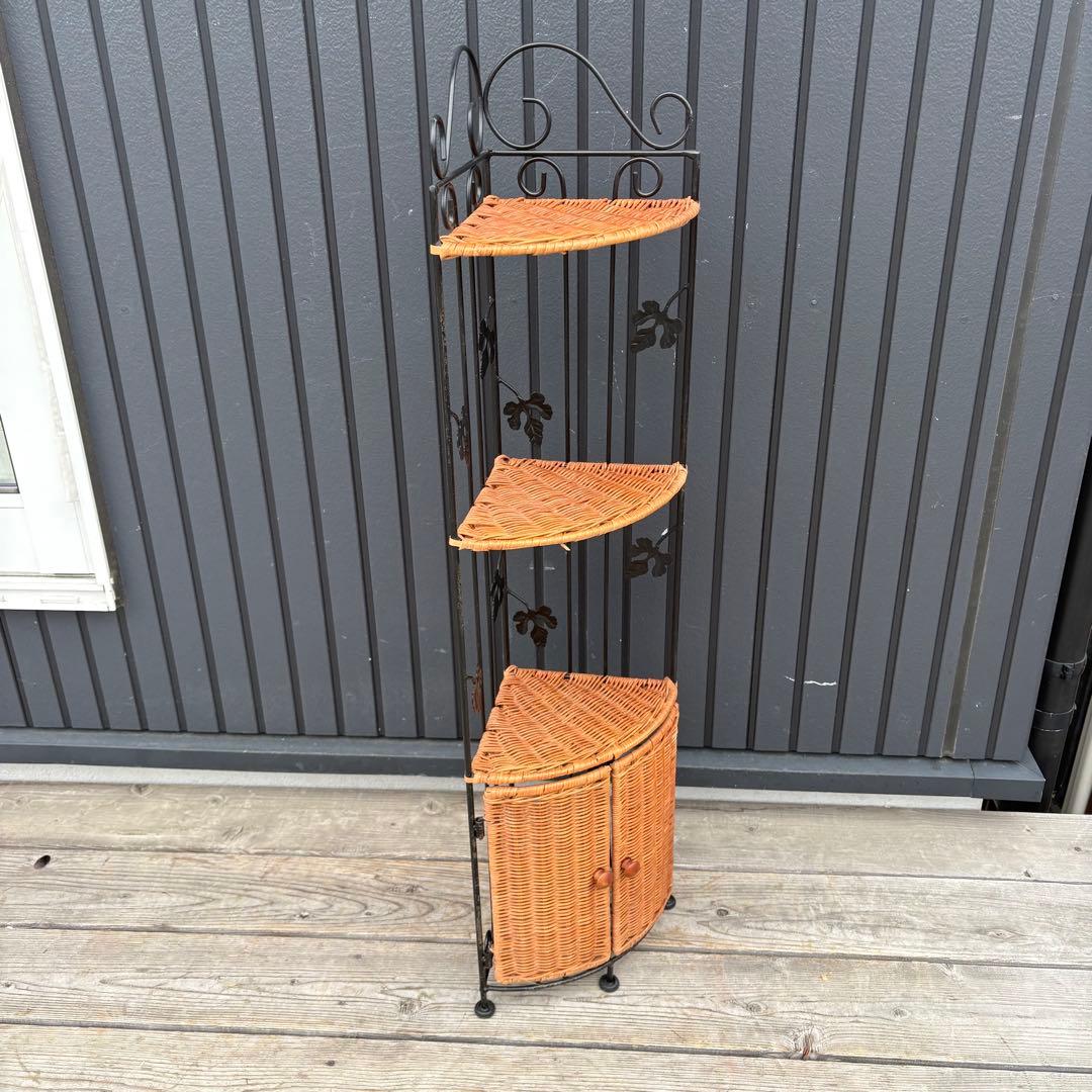 北欧レトロ ラタン＆花柄アイアン トイレラック サニタリー収納 スリム 飾り棚