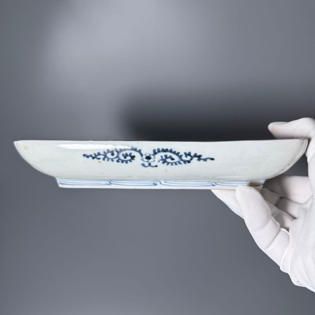 江戸中期　古伊万里　染付竹林文長皿　奇跡の十客！　笹葉部型紙摺　古美術　最高級器