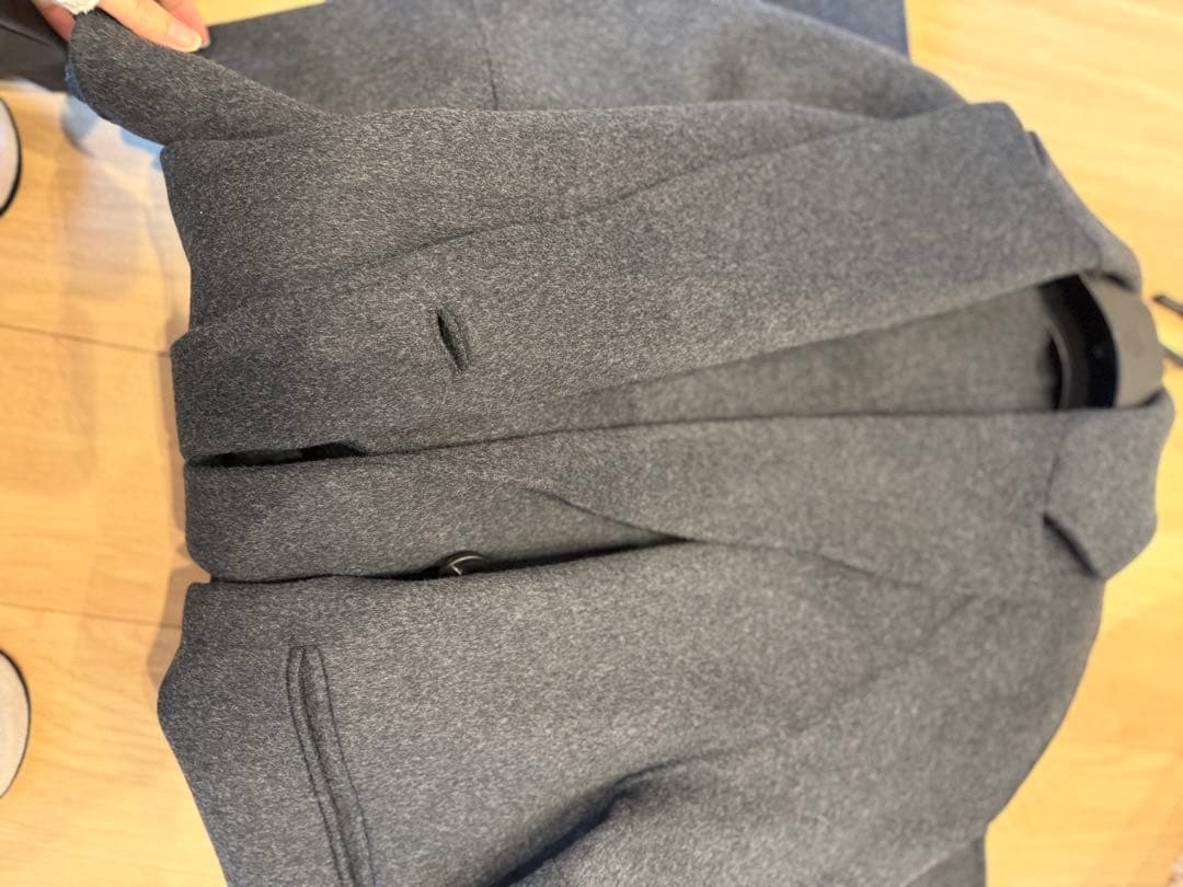 conte ウール100％ ダブルブレスト リバーロングコート GRAY 36