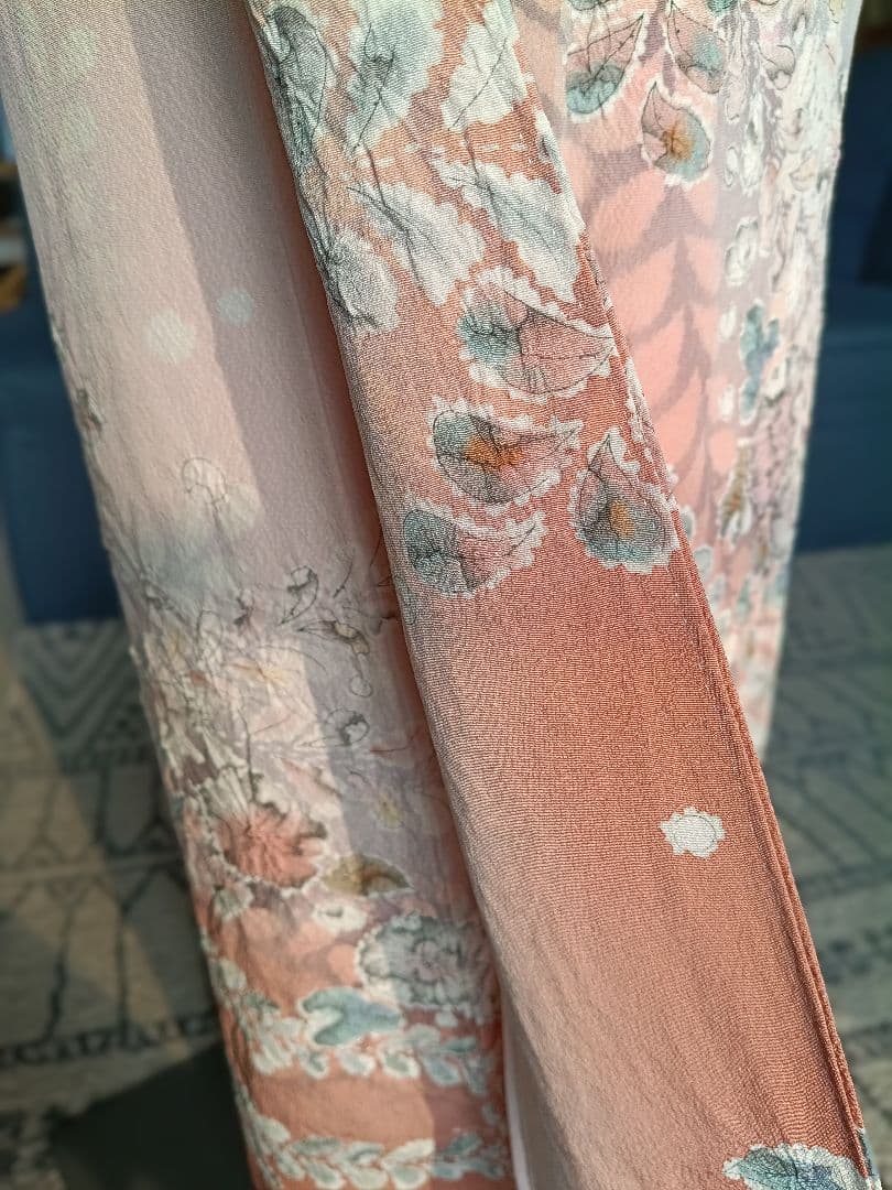 辻が花 訪問着落款 ピンク 花柄 絹 26B1