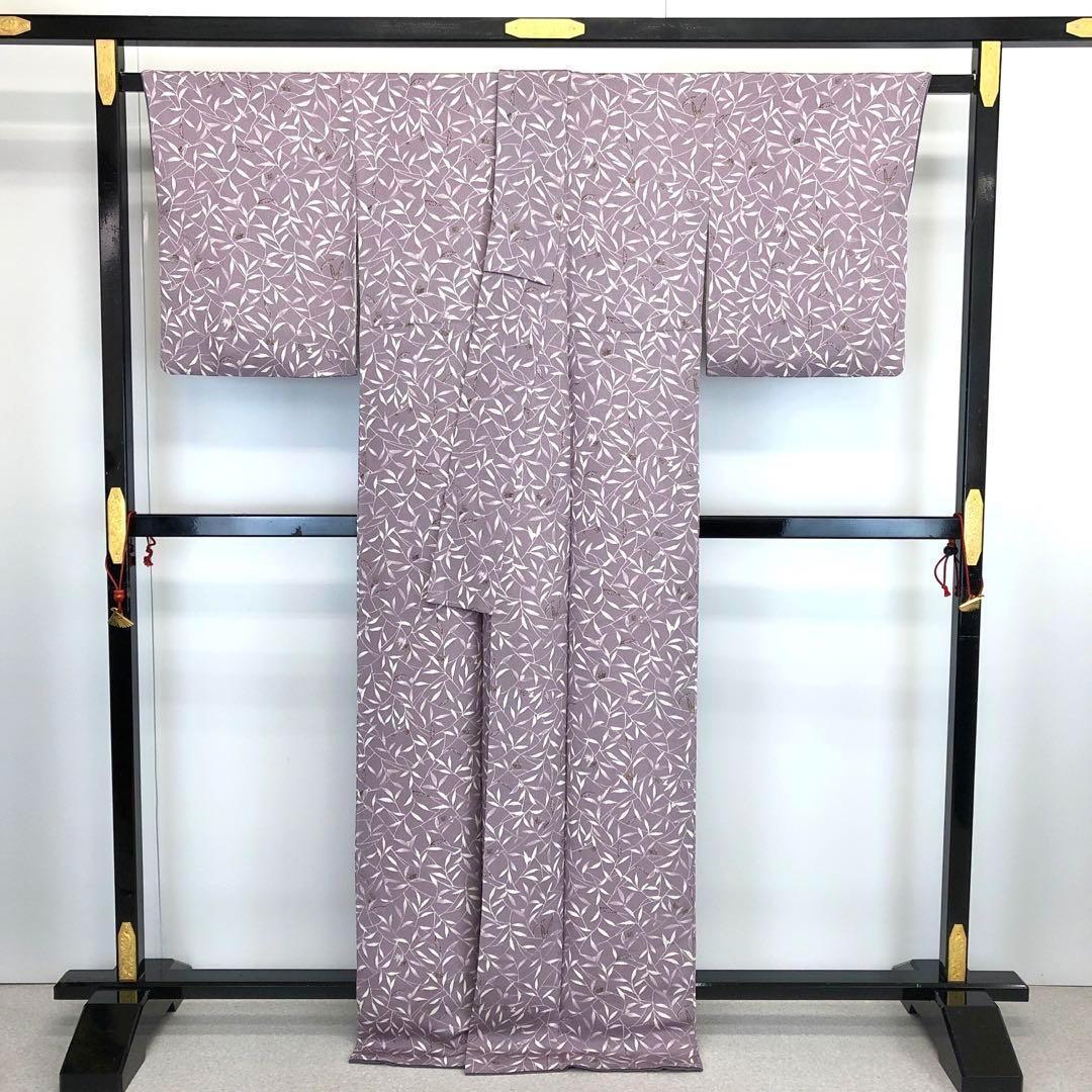 ☆ 小紋 葉っぱ模様 鬼しぼ縮緬 薄紫色 トールサイズ K-3660