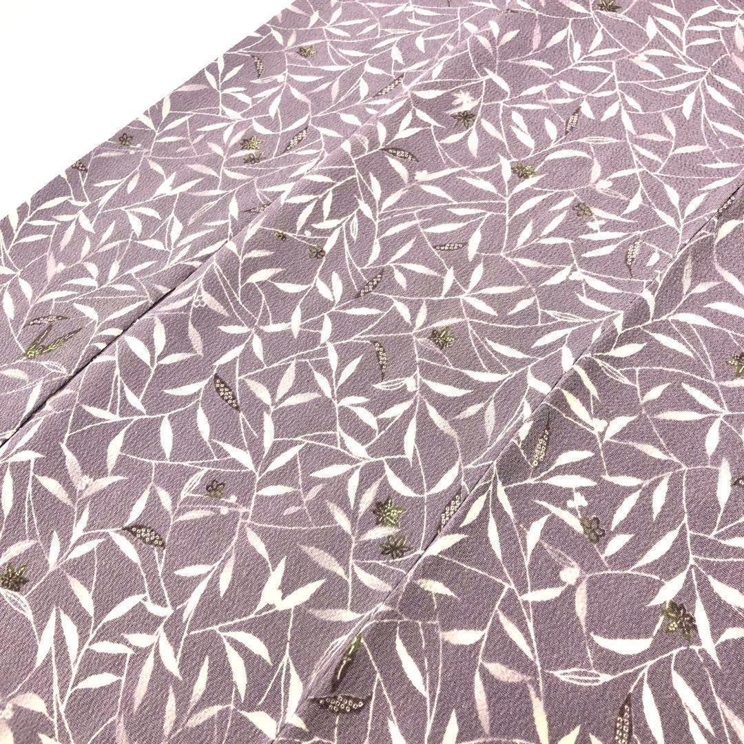 ☆ 小紋 葉っぱ模様 鬼しぼ縮緬 薄紫色 トールサイズ K-3660