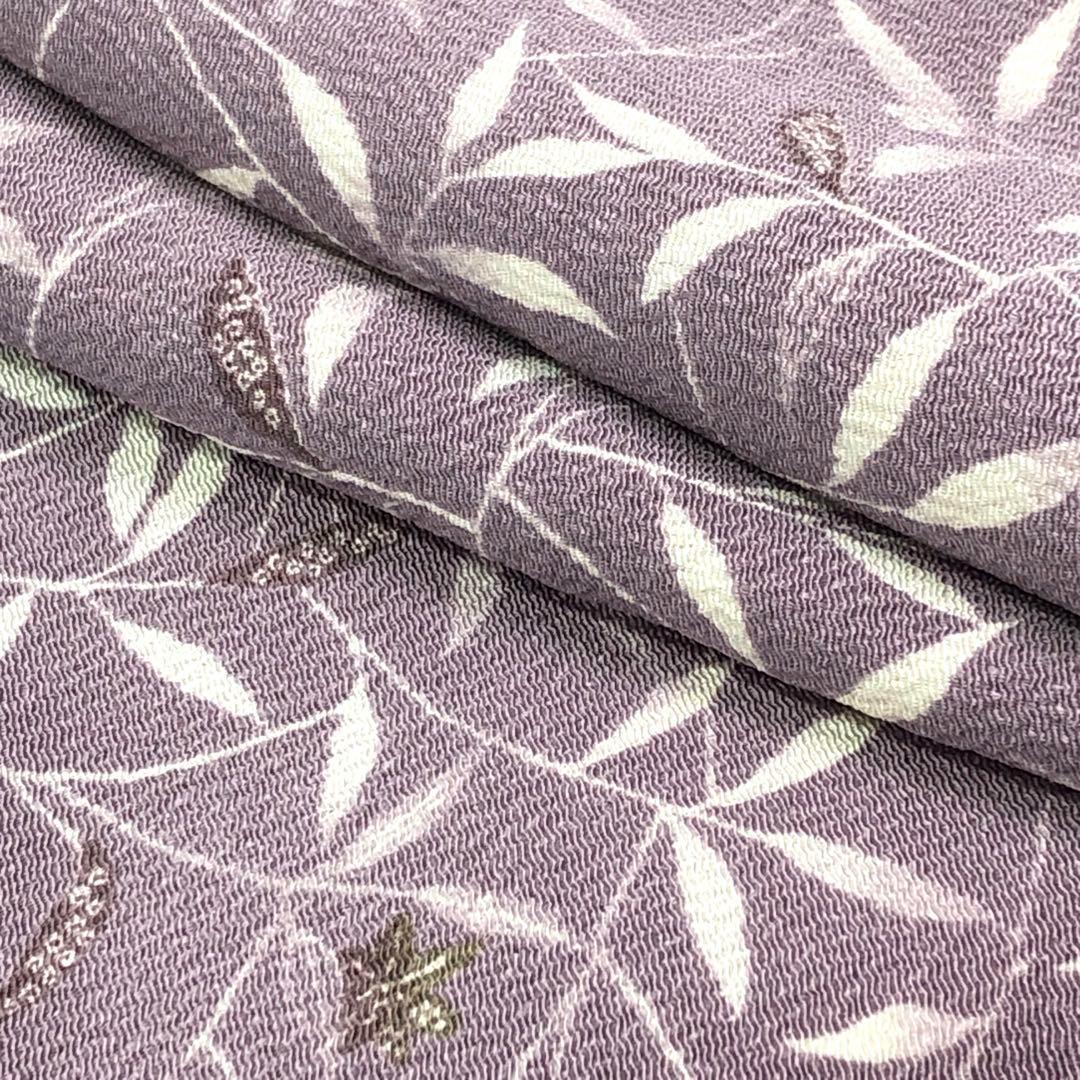 ☆ 小紋 葉っぱ模様 鬼しぼ縮緬 薄紫色 トールサイズ K-3660