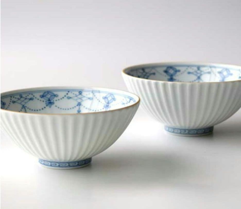 【未使用】精華瓔珞文／夫婦茶碗／たち吉／茶碗／磁器／有田焼／白磁