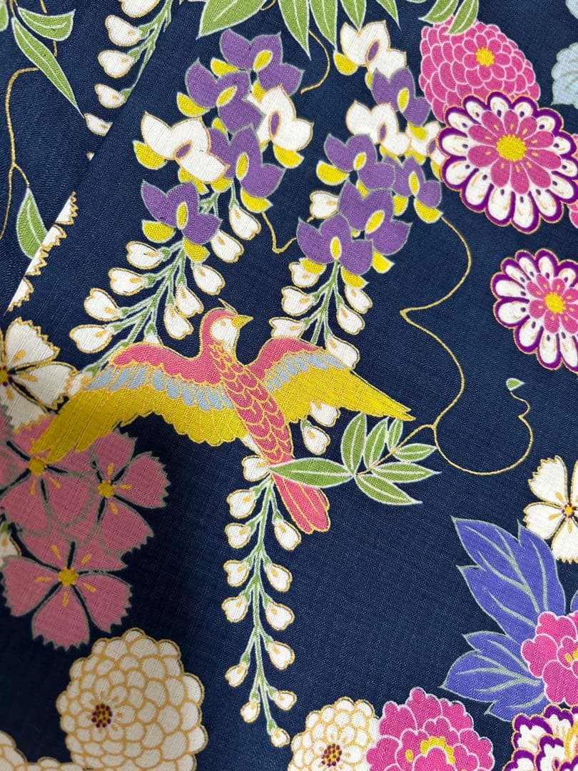 新品　浴衣単品　きもの道楽　紫陽花　花柄　百華　鳥　セオアルファ　小紋　単衣