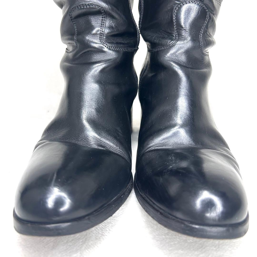 【サルトル】ジョッキーブーツ ロングブーツ ベルト 金具 23.5 伊製 黒