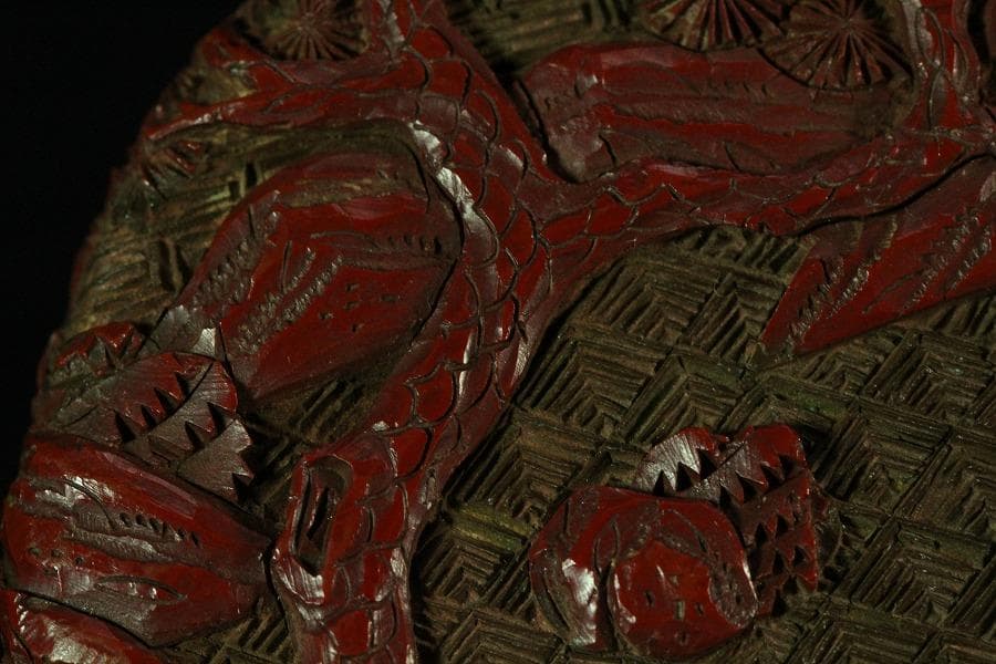 中国美術 堆朱 刻松下人物紋 香合(K-A833)