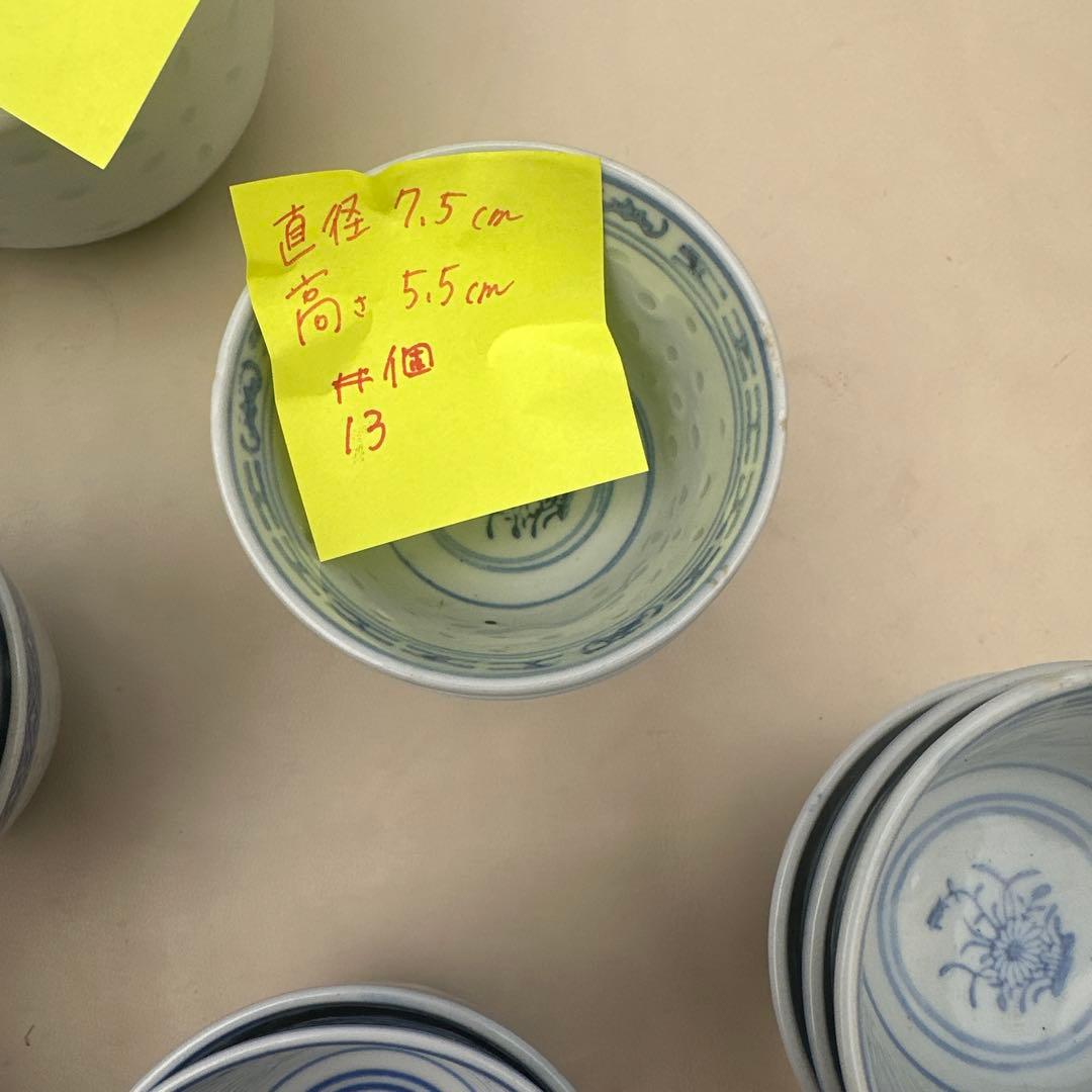景徳鎮製大量まとめ　青花茶器セット ポット2点 湯呑19客 中国茶器 煎茶道具