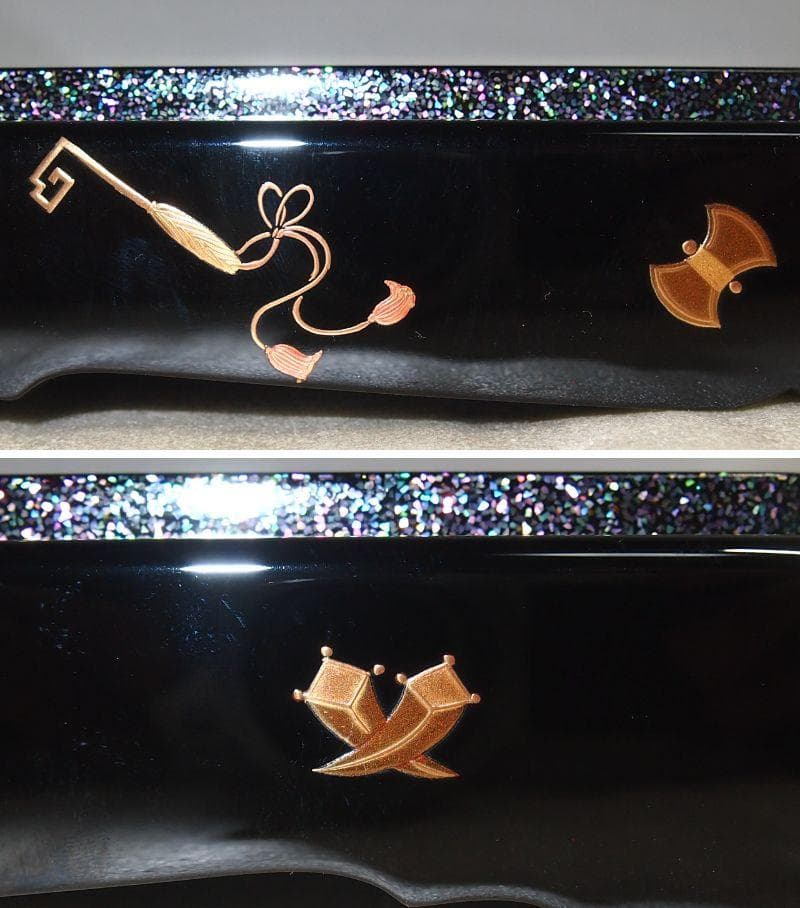 【高級・未使用】輪島塗 わじま慶塚 螺鈿/宝尽くし蒔絵 置物台 香炉台/飾り台