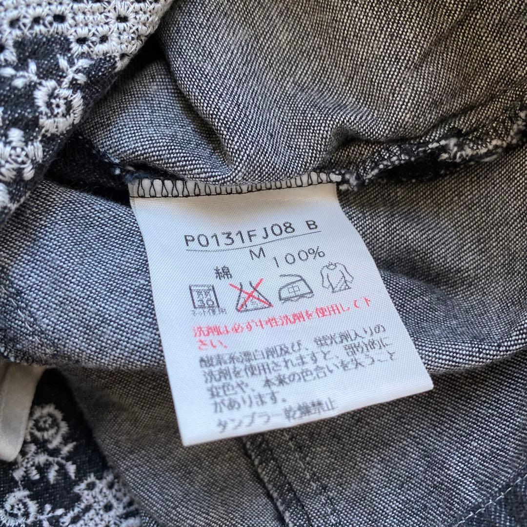 PINK HOUSE デニムトップス 重ね着風 フリル刺繍 リボン