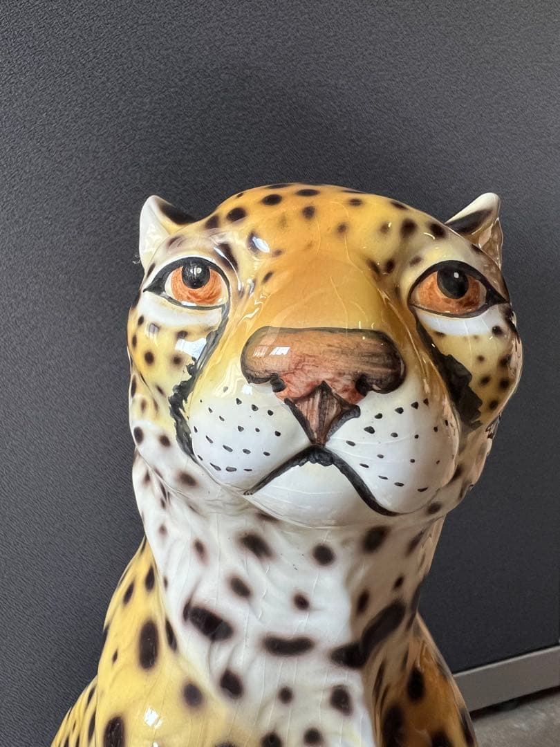 イタリア製 陶器 チーター 置物 インテリア 高さ(約)42.5cm オブジェ