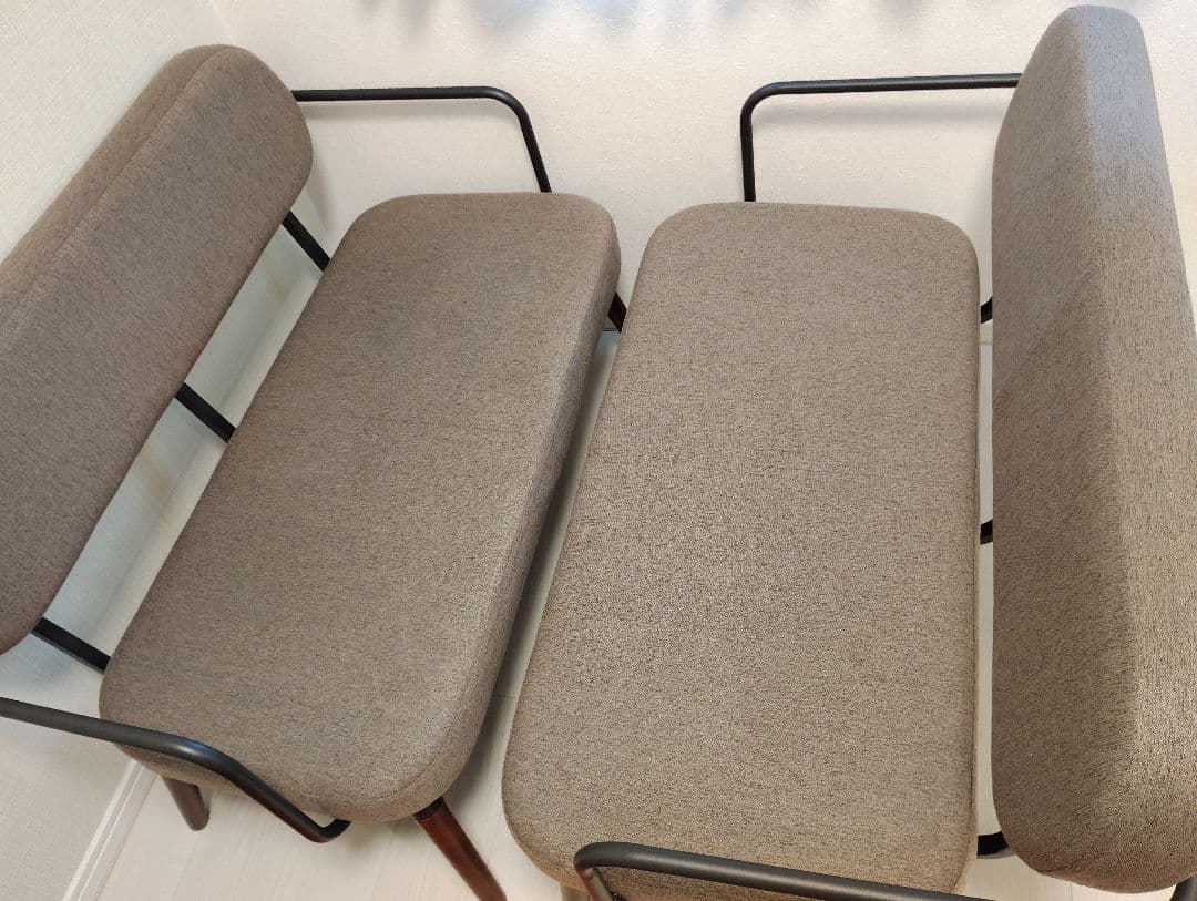 3点 スチールフレームソファ2人掛け＋オットマン 異素材 アイリス