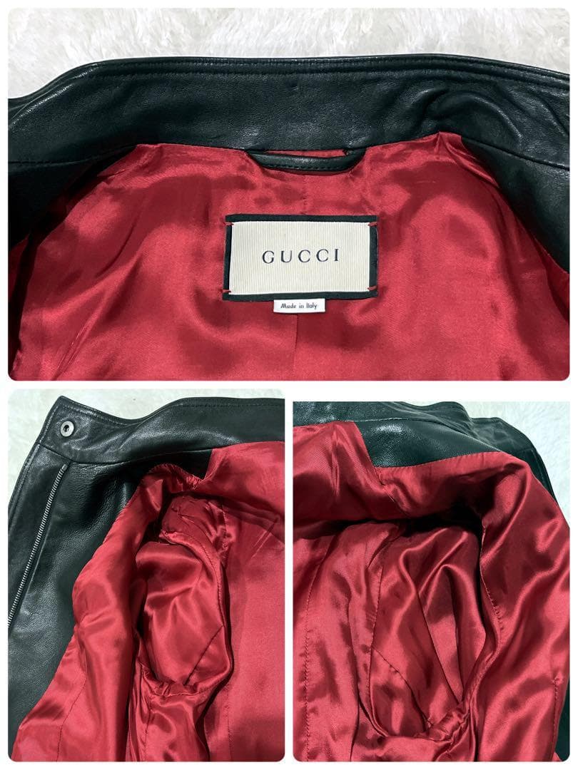 【現行 ✨美品✨サイズ40】GUCCI ラムレザーシングルライダースジャケット
