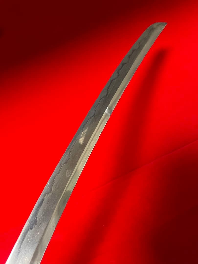 01453 包丁　マグロ包丁　玉鋼製　刃紋綺麗　墨流　鬼反り　未使用品