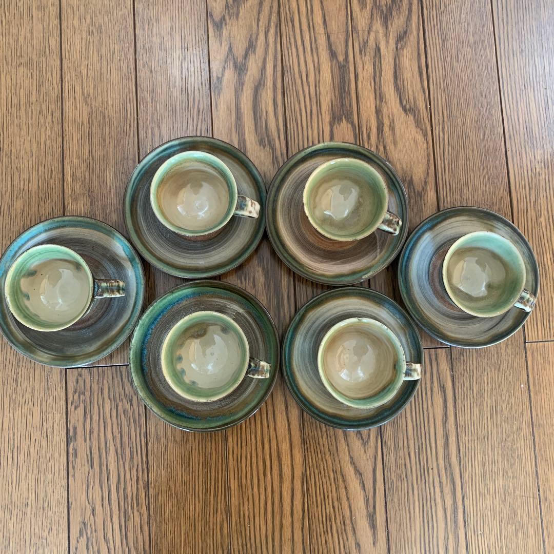 やちむん★コーヒーカップ＆受け皿6客セット★松田共司★読谷山焼北窯★沖縄焼き物
