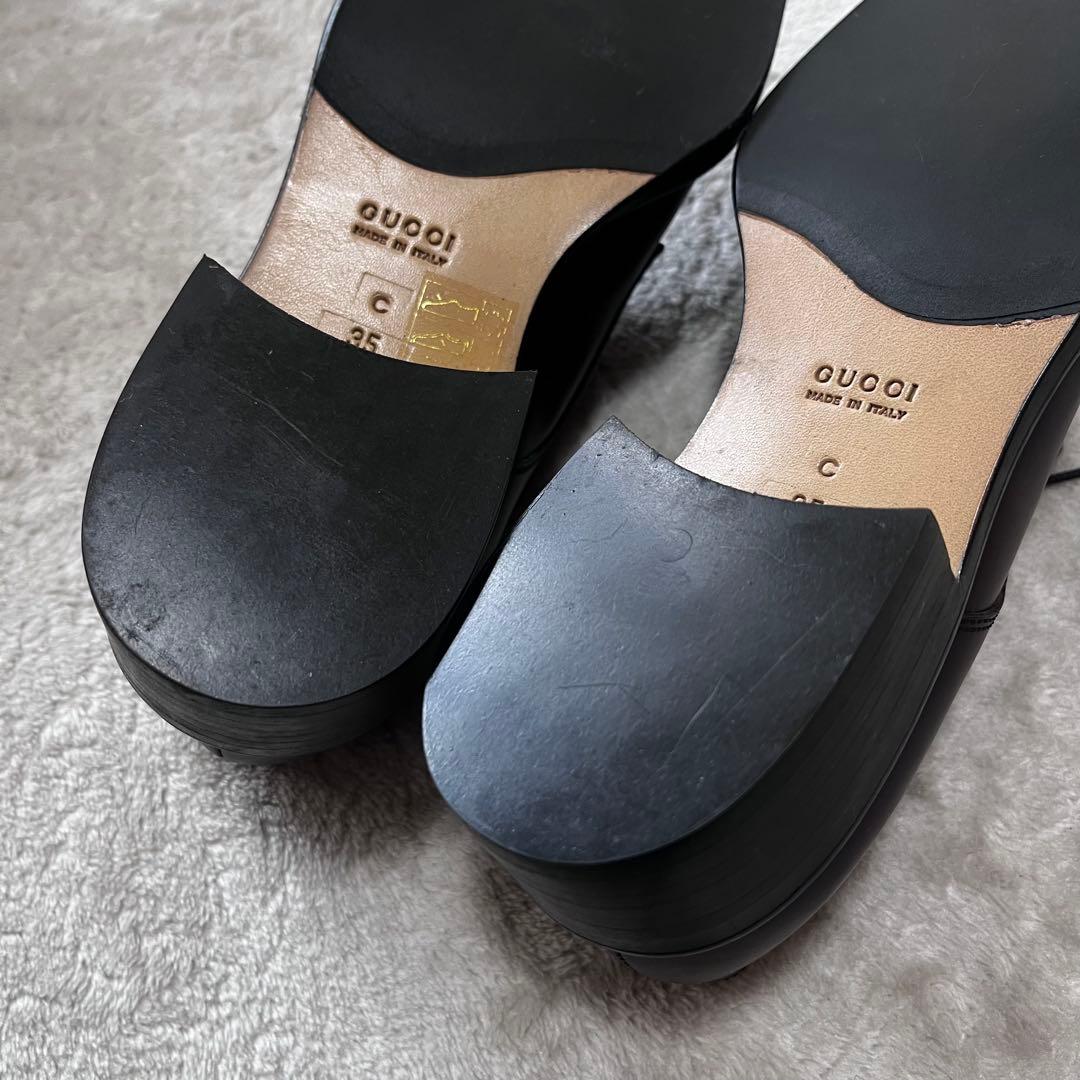 極美品　グッチ　レザー　スクエアトゥ　レースアップ　シューズ　革靴　ブラウン